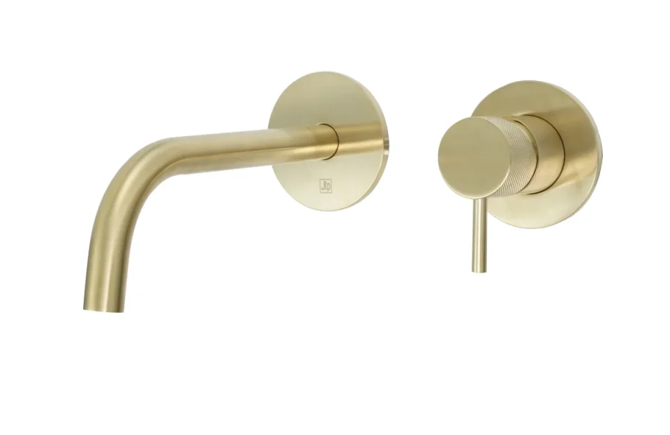Just Taps Vos Single Lever Wall Mounted Basin Mixer With Designer Handle Brushed Brass product image - Image 1