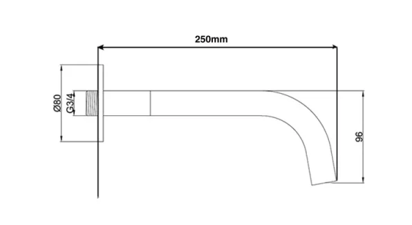 Just Taps Vos Basin/Bath Spout 250mm Matt Black technical drawing - Image 2