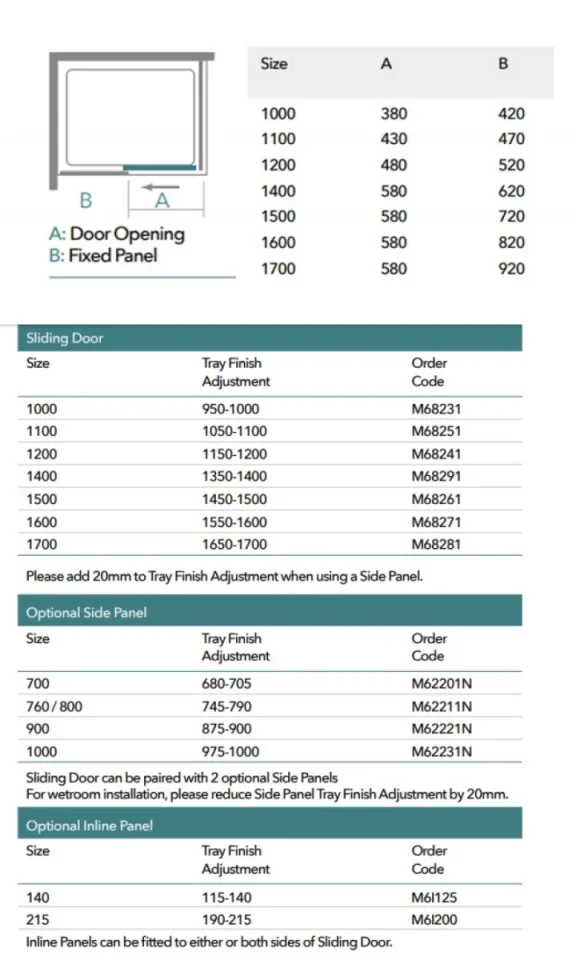 Merlyn 6 Series Sliding Door 1100mm technical drawing - Image 3