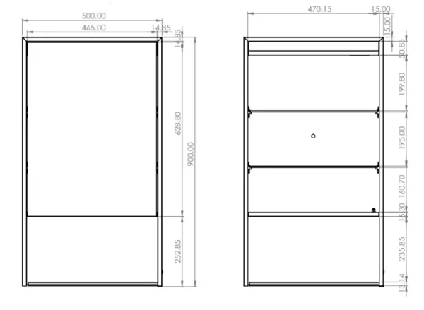 Hib Verve 50 Cabinet W50 X H90 X D15cm technical drawing - Image 2