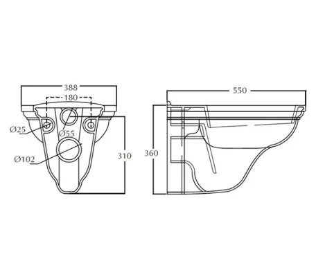 Imperial Astoria Deco Wall Hung Closet White technical drawing - Image 2