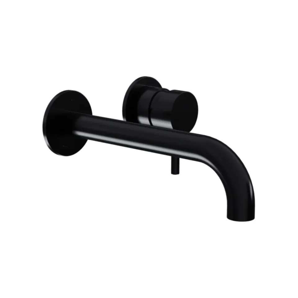 Ava Trend 2 Hole Wall Mounted Basin Mixer W/ Flanges - Brushed Black detail view - Image 3