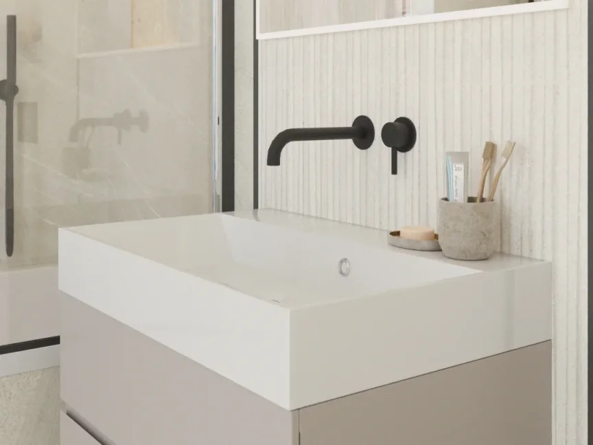 Ava Trend 2 Hole Wall Mounted Basin Mixer W/ Flanges - Brushed Black detail view - Image 4