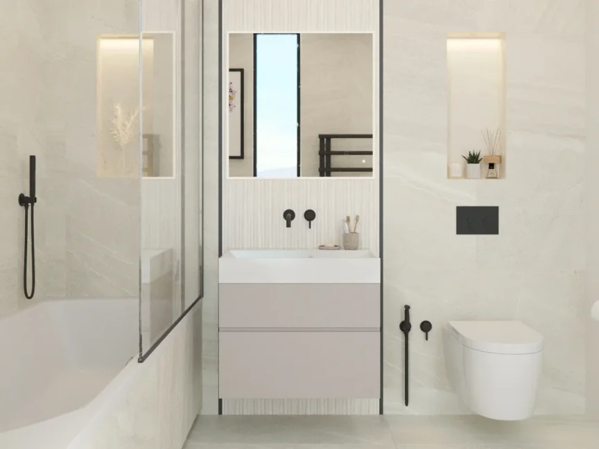 Ava Trend 2 Hole Wall Mounted Basin Mixer W/ Flanges - Brushed Black detail view - Image 7