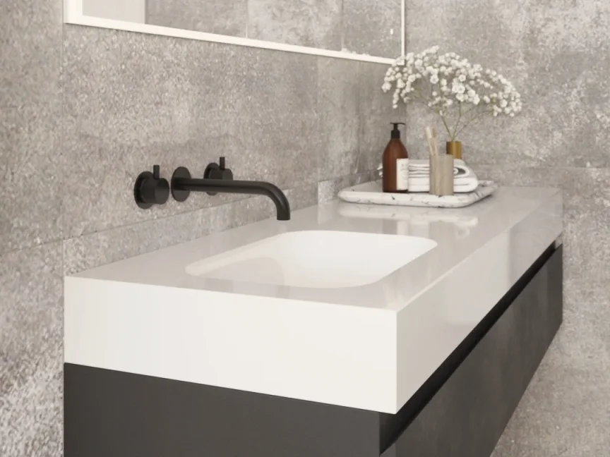 Ava Trend 2 Hole Wall Mounted Basin Mixer W/ Flanges - Brushed Black detail view - Image 8