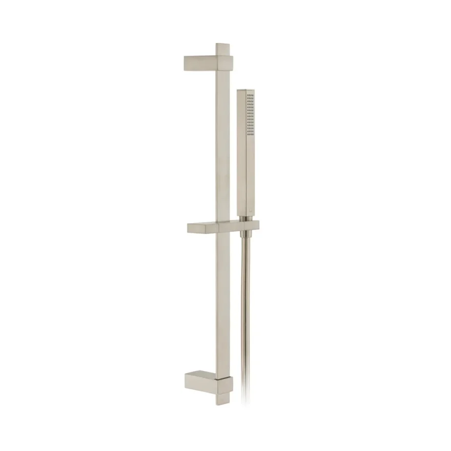 Vado Individual Square Slide Rail Shower Kit With Single-function Shower Handset 600mm Slide Rail And Hose Brushed Nickel product image - Image 1