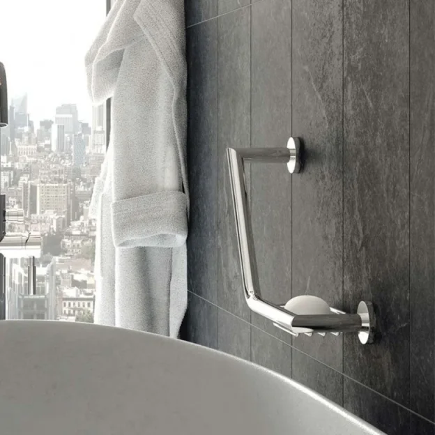 Vado Spa Angled Grab Rail With Basket 456mm (18") Chrome detail view - Image 2