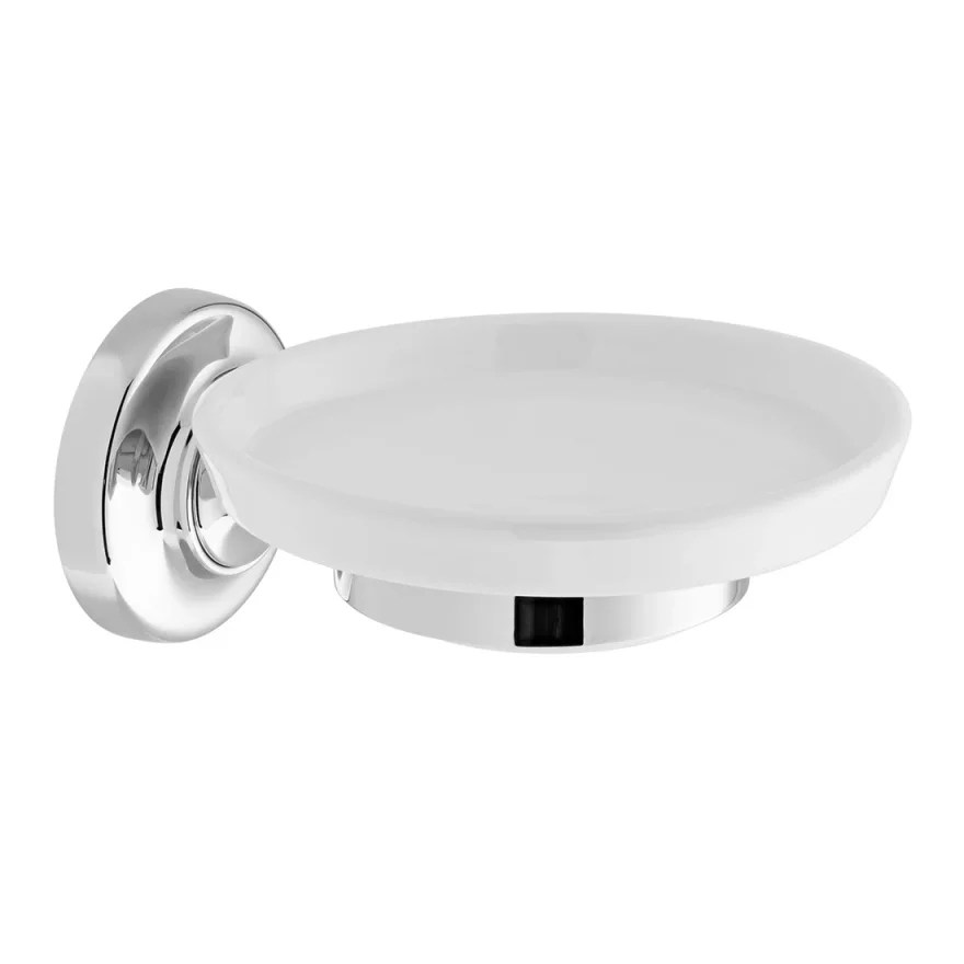 Booth & Co. Ceramic Soap Dish And Holder Chrome & White product image - Image 1