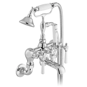Booth & Co. Wall Mounted Bath Shower Mixer With Shower Kit Chrome & White