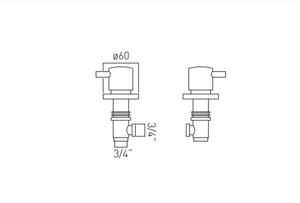 Vado Zoo Pair Of Valves Deck Mounted Chrome technical drawing - Image 2