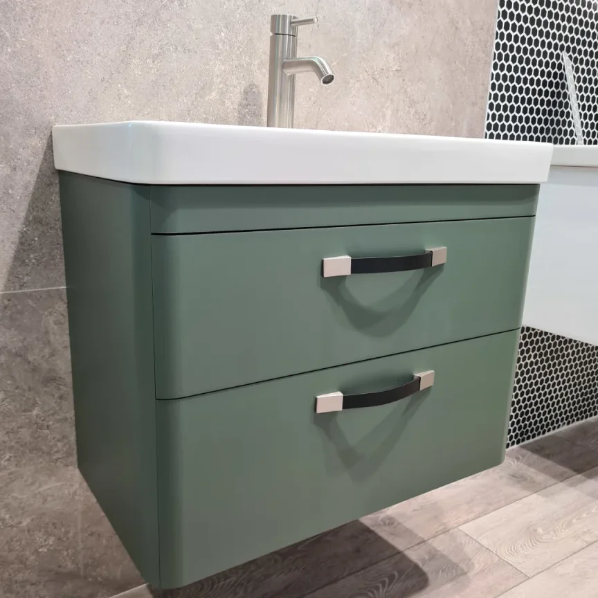 Saneux Hyde 70cm 2 Drawer Wall Mounted Unit - Matte Sage detail view - Image 3