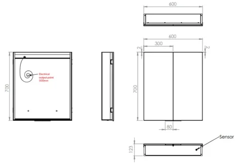 Hib Ether 60 Steam Freecabinet W60 X H70 X D12.2cm technical drawing - Image 2