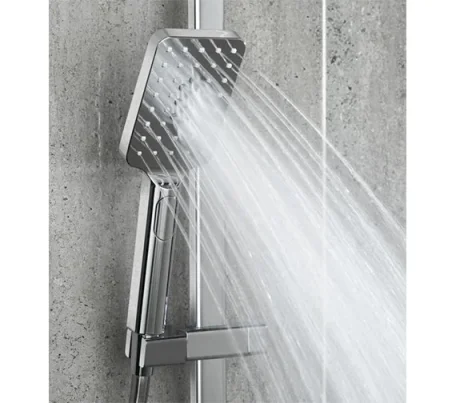 Vado Phase Showering Column With Thermostatic Shower Valve, Rectangular Aquablade Shower Head And Nebula Square 3 Function Showering Handset Chrome detail view - Image 3