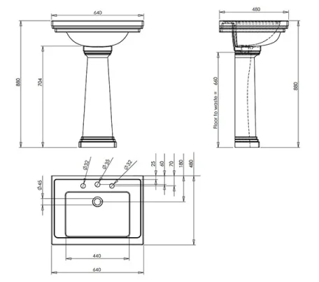 Imperial Astoria Deco Large Basin 3t 640 White technical drawing - Image 3