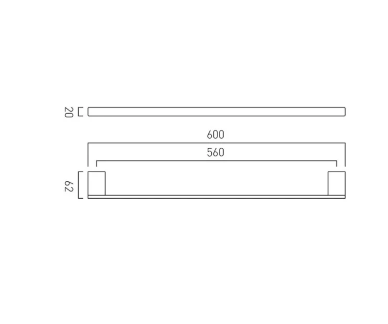 Vado Phase Towel Rail 600mm (24") Chrome technical drawing - Image 2