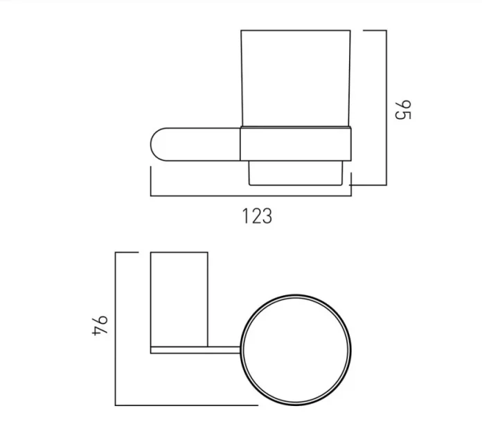 Vado Photon Frosted Glass Tumbler And Holder Wall Mounted Chrome technical drawing - Image 2