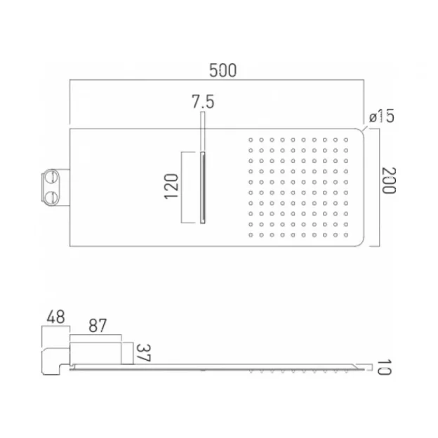 Vado Aquablade Slim Line Easy Clean Wall Mounted Square Shower Head With 2 Functions: Water Blade And Cascade Shower Chrome detail view - Image 3