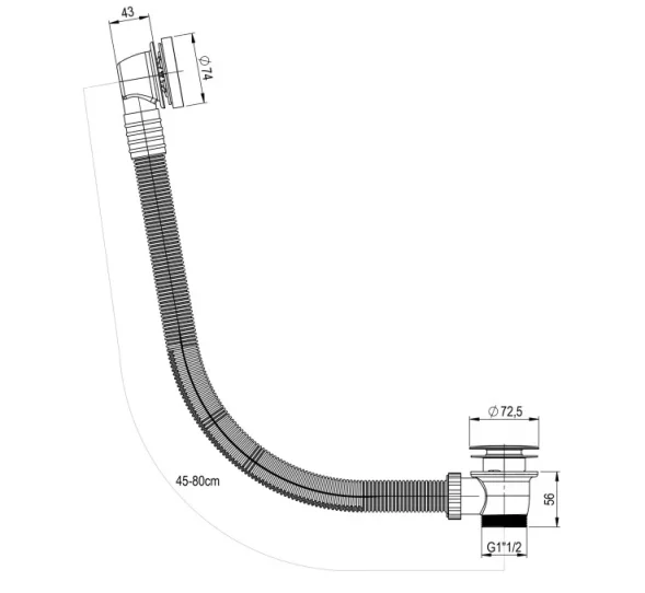 Just Taps Extended Click Clack Bath Waste Brushed Brass technical drawing - Image 2
