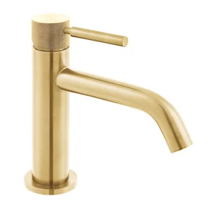 Vado Individual Origins Knurled Slimline Mono Basin Mixer With Knurled Handle Brushed Gold