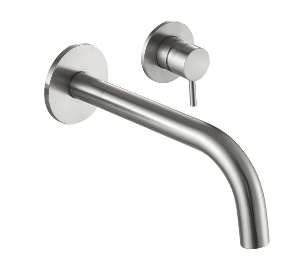 Just Taps Inox 2 Hole Wall Mounted Single Lever Basin Mixer 155mm