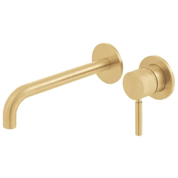 Vado Individual Origins Knurled Slimline 2 Hole Wall Mounted Single Lever Basin Mixer With Knurled Handle Brushed Gold product image - Image 1