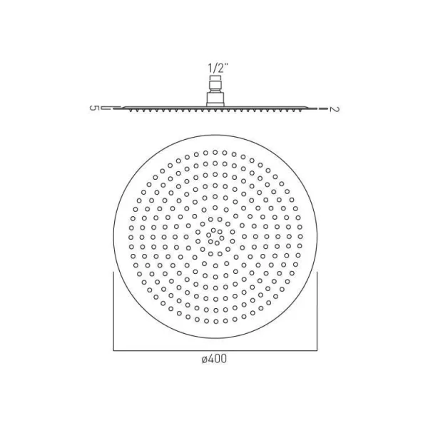 Vado Aquablade Single Function Easy Clean Slim Line Round Shower Head, 400mm (16") Chrome technical drawing - Image 3