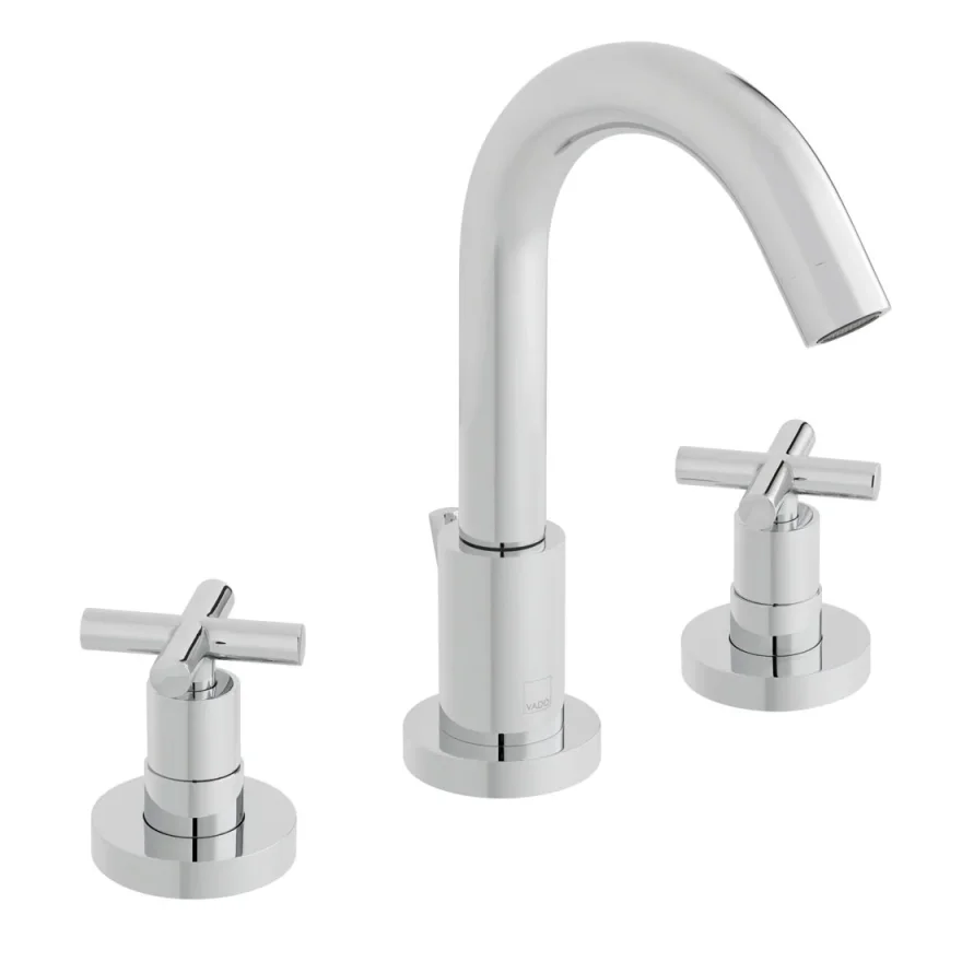 Vado Elements 3 Hole Basin Mixer Deck Mounted With Pop-up Waste And Honeycomb Flow Regulator Chrome product image - Image 1