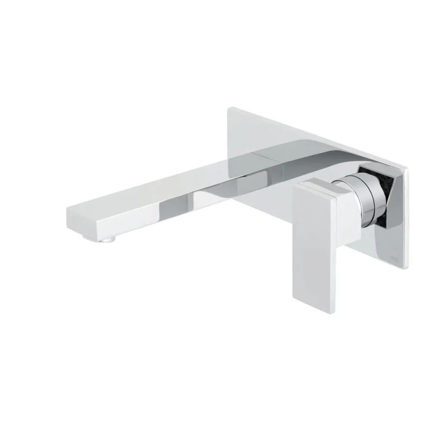 Vado Notion 2 Hole Basin Mixer Single Lever Wall Mounted With Rectangular Back Plate And Honeycomb Flow Regulator Chrome product image - Image 1
