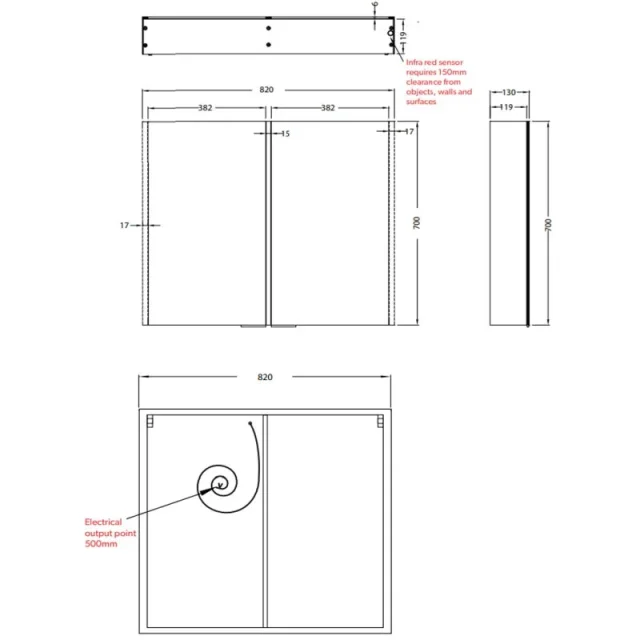 Hib Xenon 80 Cabinet W82 X H70 X D13cm technical drawing - Image 2