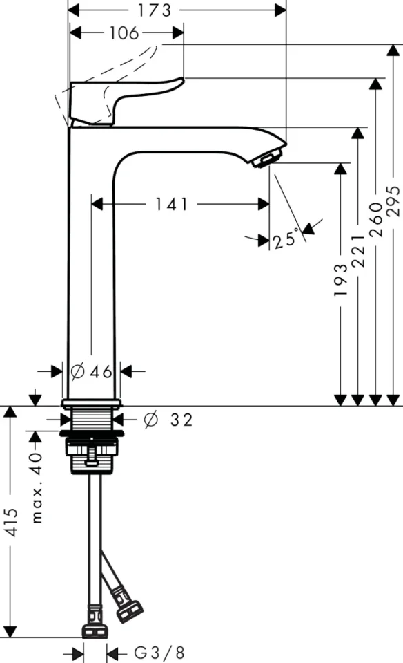 Hansgrohe Metris Basin Mixer 200 W/o Pop-up Chrome detail view - Image 2