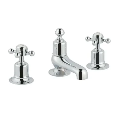 Just Taps Grosvenor Cross Three Hole Deck Mounted Basin Mixer Chrome