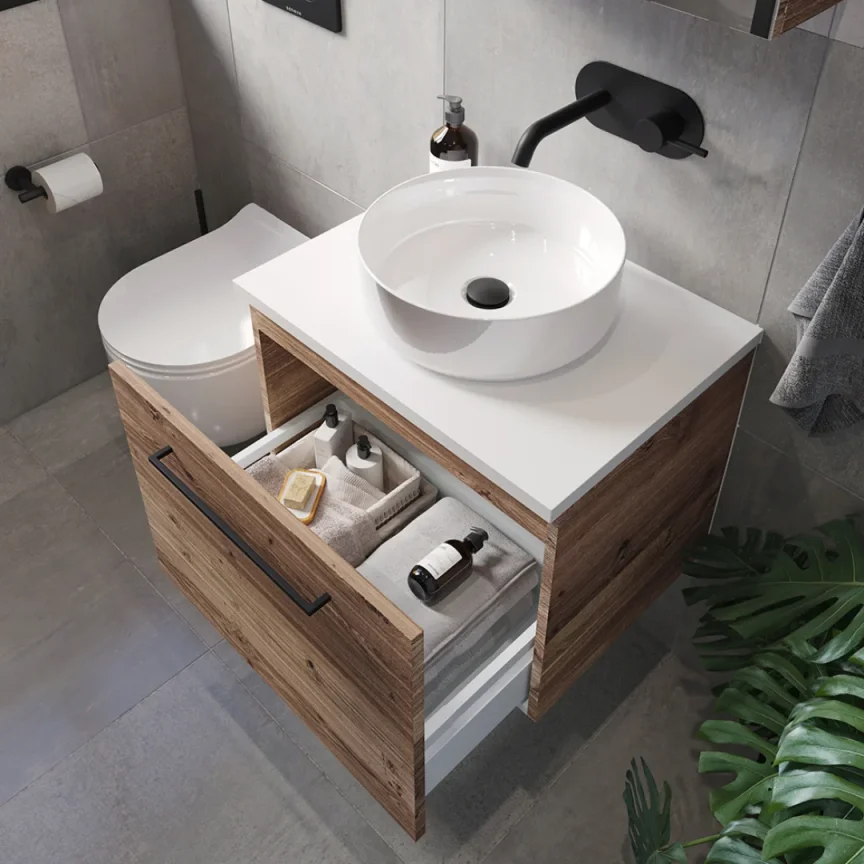 Saneux Austen 60cm 1 Drawer Wall Mounted Unit - English Oak detail view - Image 3