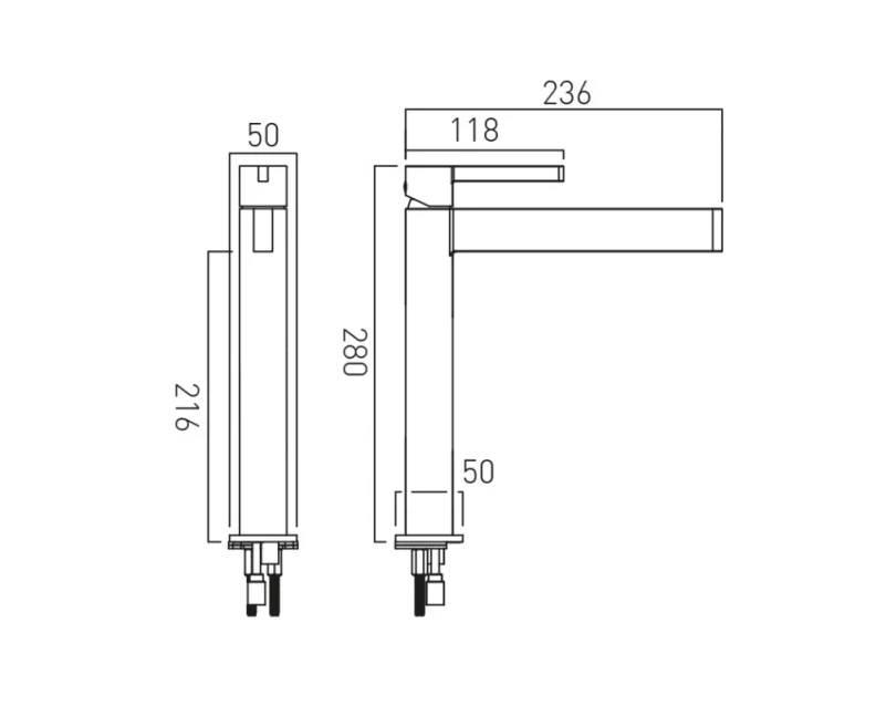 Vado Individual Edit Extended Mono Basin Mixer Brushed Black technical drawing - Image 2