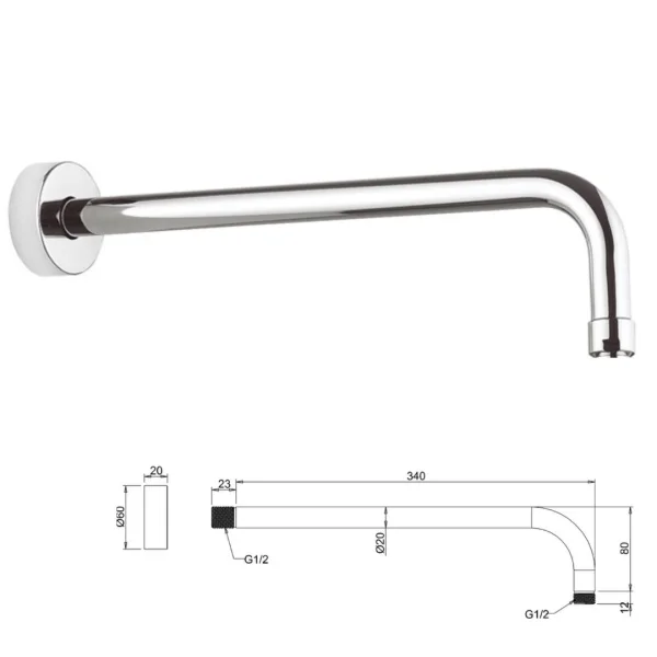 Crosswater Fusion Shower Wall Arm 340mm Chrome