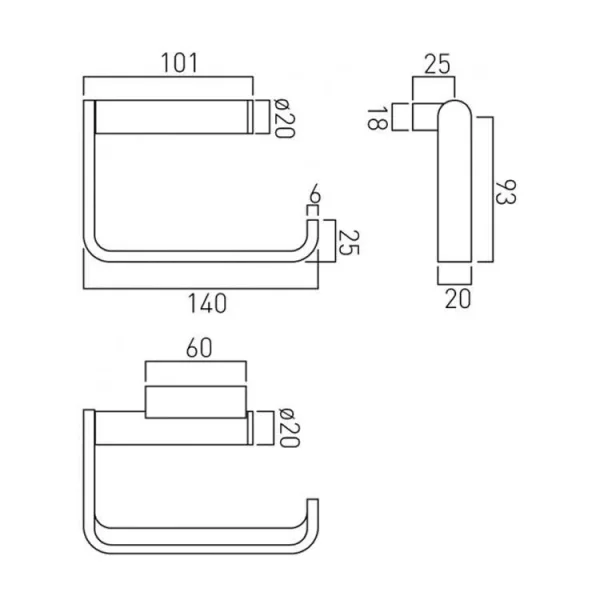 Vado Infinity Paper Holder Wall Mounted Chrome technical drawing - Image 3