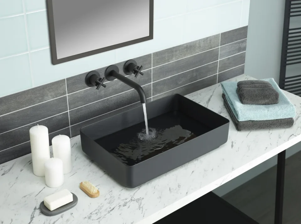 Just Taps Vos Matt Black Grade 316 Stainless Steel Counter Top Basin detail view - Image 3
