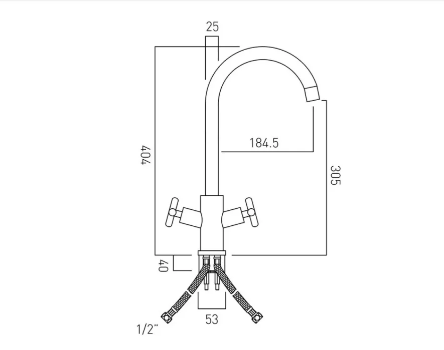 Vado Elements Steel Mono Kitchen Mixer Deck Mounted Stainless Steel technical drawing - Image 2