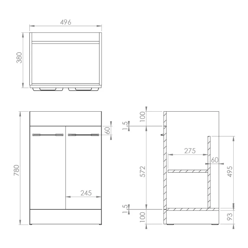 Saneux Austen 50cm 2 Door Floor Standing Unit - Matte Iron Grey detail view - Image 2