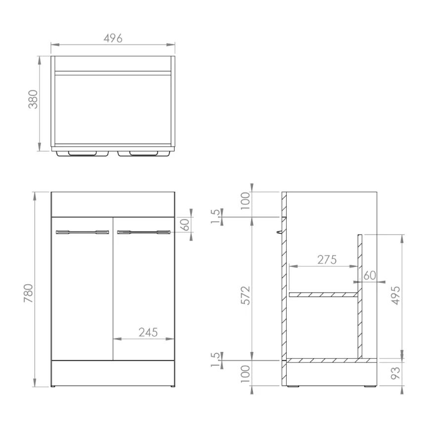 Saneux Austen 50cm 2 Door Floor Standing Unit - Matte White detail view - Image 2