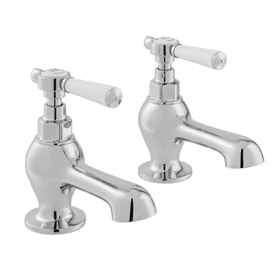 Booth & Co. Bath Pillar Taps Chrome & White product image - Image 1