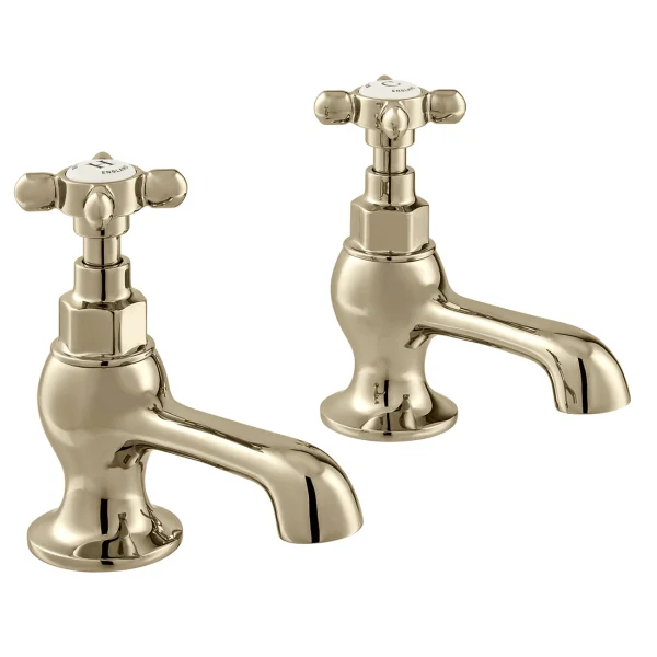 Booth & Co. Basin Pillar Taps Bright Nickel & Crackled White
