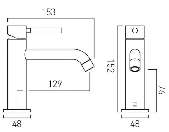 Vado Individual Origins Knurled Slimline Mono Basin Mixer With Knurled Handle Brushed Black technical drawing - Image 2