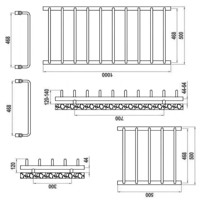 Reina Aliano 500 X 1000 Chrome Towel Radiator technical drawing - Image 3