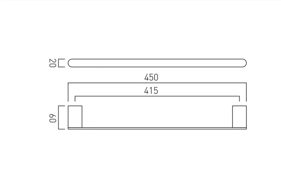 Vado Photon Towel Rail 450mm (18") Chrome technical drawing - Image 2