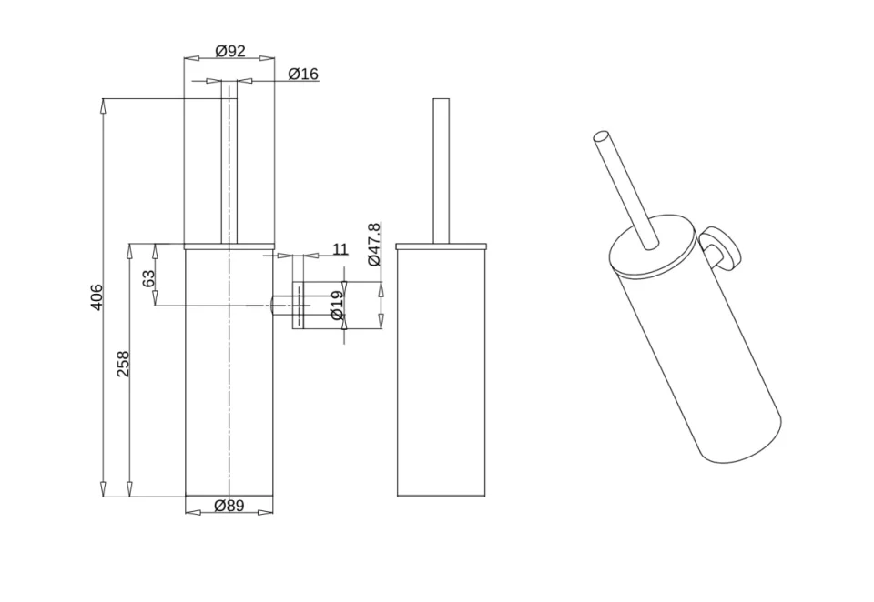 Ava Round Toilet Brush Holder - Polished Stainless Steel technical drawing - Image 2