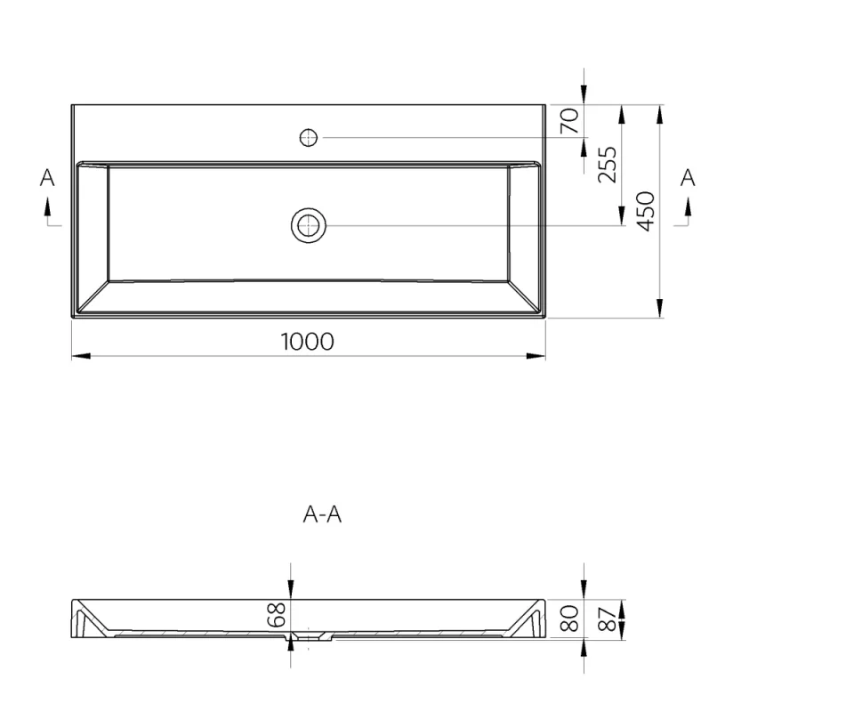Faeber Silkstone Venice 1000mm Basin Gloss technical drawing - Image 2