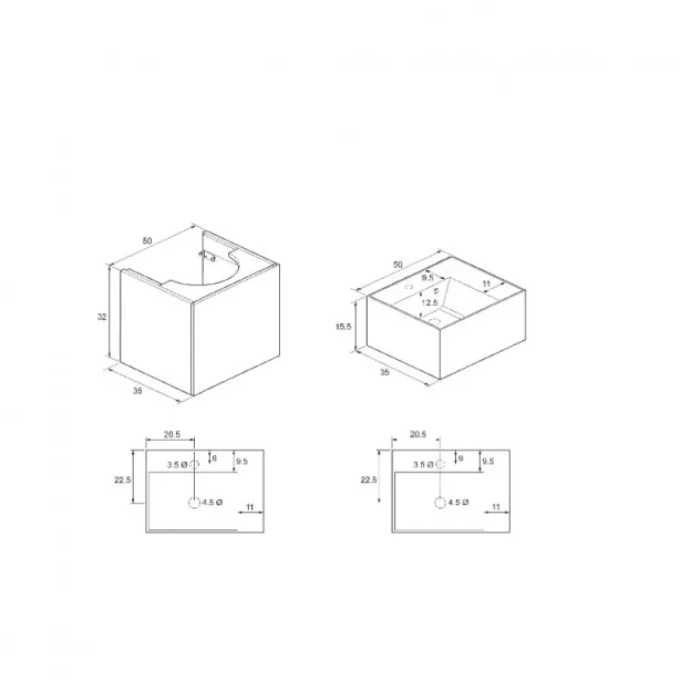 Crosswater Elite 500mm Square Vanity Basin with Overflow and 1 Tap Hole detail view - Image 3