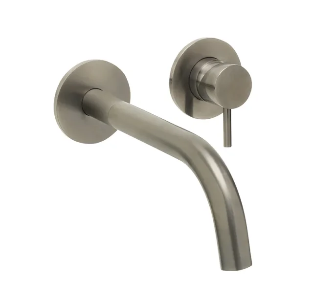 Just Taps Vos Single Lever Wall Mounted Basin Mixer With Spout 150mm Brushed Black product image - Image 1