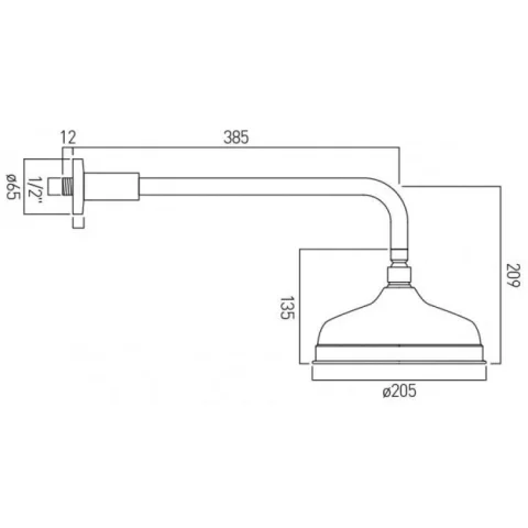 Vado Traditional 200mm (8") Round Shower Head With Shower Arm technical drawing - Image 3