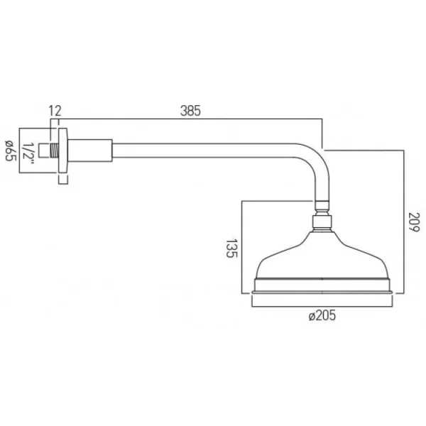 Vado Traditional 200mm (8") Round Shower Head With Shower Arm technical drawing - Image 3